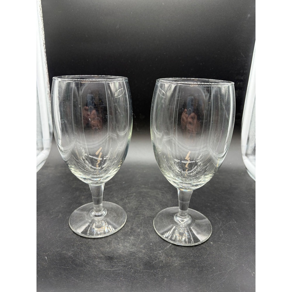 Set of 2 Clear Glass Stemmed Goblets Ribbed Water Wine Glasses
